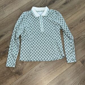 Sigrid Olsen Green and White Patterned Top